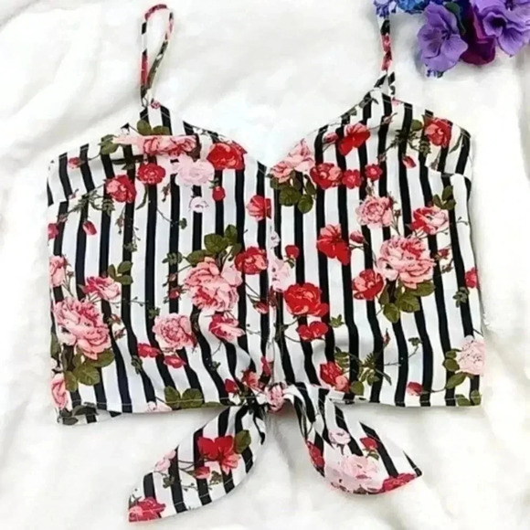 Leith Boho Cottagecore Striped Crop Top - Picture 1 of 11